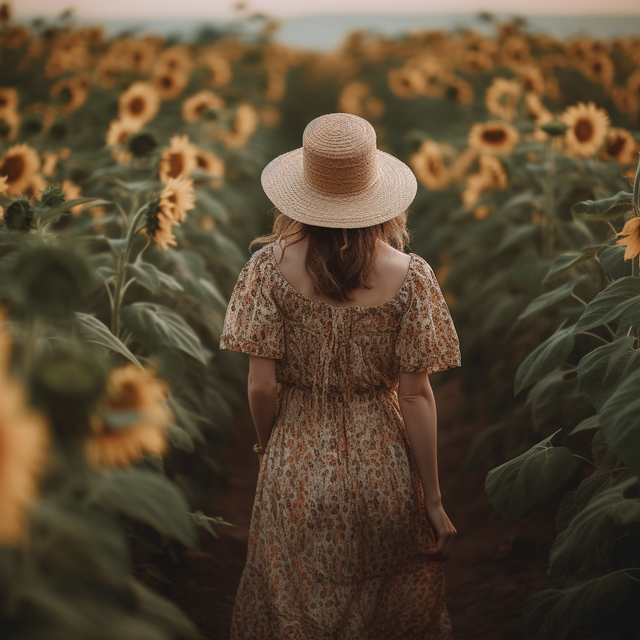 Boric Acid natural alternative - woman walking in a sunflower field - FemiClear