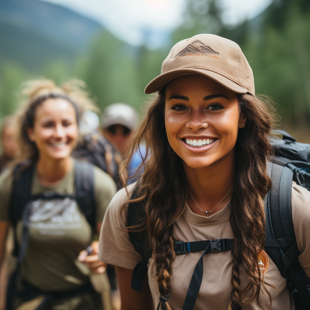 A group of women smiling and hiking on a trail. After UTI treatment with FemiClear and enjoying the outdoors.