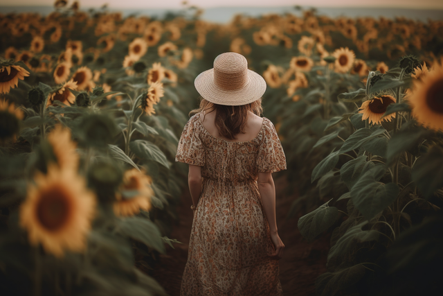 Boric Acid natural alternative - woman walking in a sunflower field - FemiClear