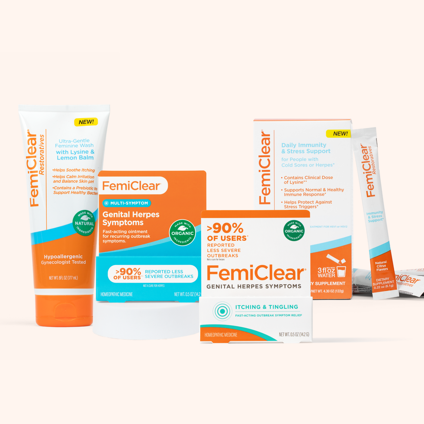 Genital Herpes Multi Symptom Relief + Daily Support Kit | FemiClear®