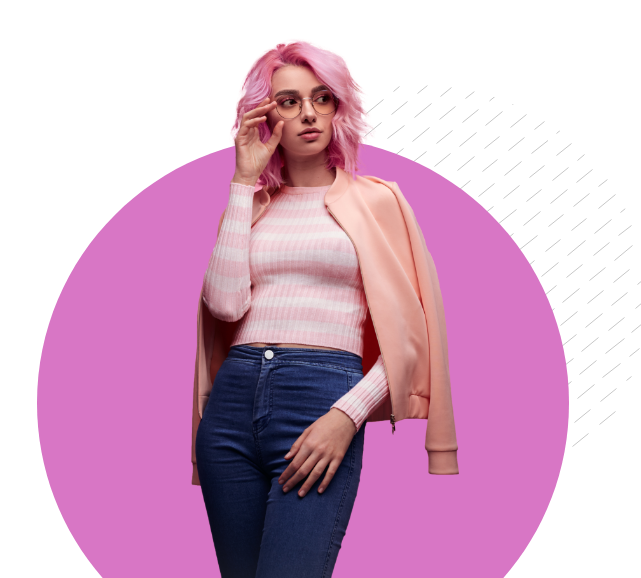 Woman in front of Pink Circle